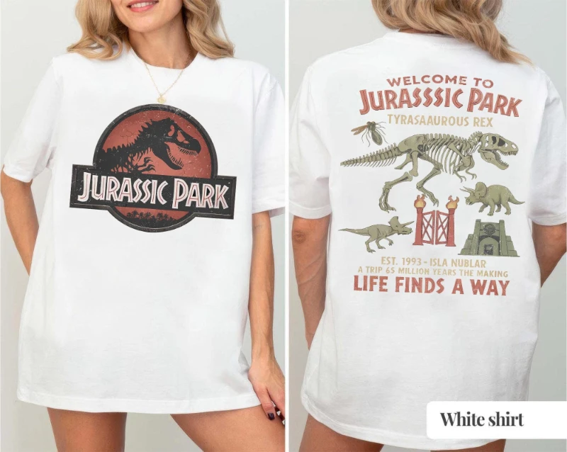 Vintage Jurassic Park Shirt 90s Dino T-Shirt Jurassic World Logo Tee Graphic Shirt Adventure Ast Men's and Women's T Shirt