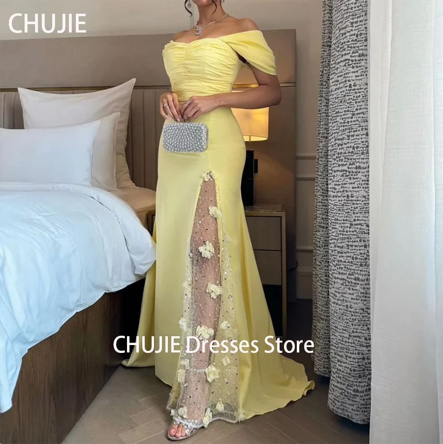 

Желтые вечерние платья с открытыми плечами и бусинами с цветами, свадебное коктейльное вечернее модное платье, платье для выпускного вечера فستان المسensen по индивидуальному заказу