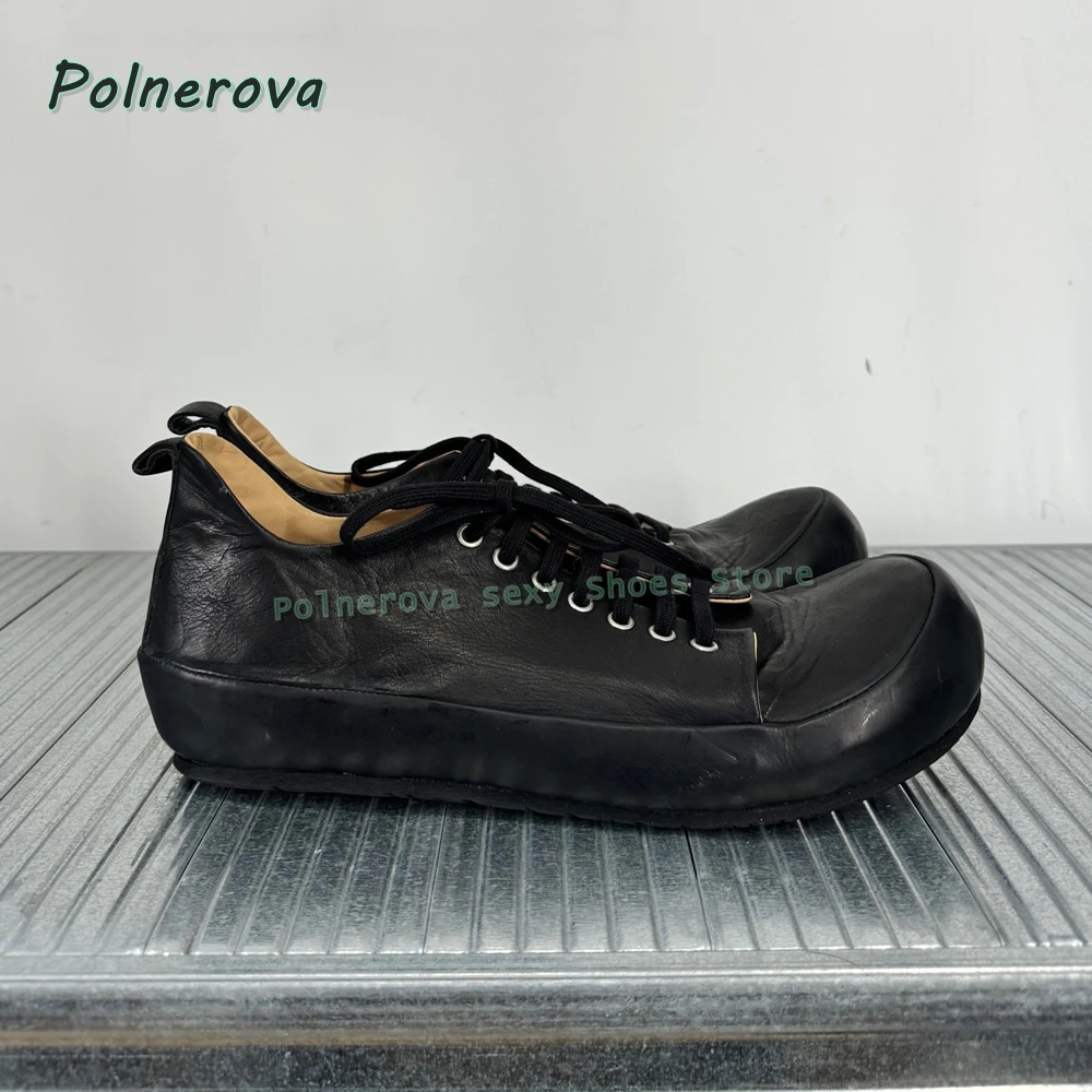 Cocked Round Toe Lace Up Loafers Shoes Solid Casual Thick Sole Retro Dark Men's Shoes 2026 Spring Street Style Boxing Shoes New view 6
