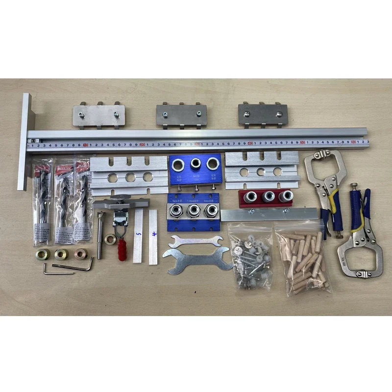 

Doweling Jig with Fence for Furniture Wardrobe Fast Connecting 3 in 1 Drilling Guide Puncher Locator Woodworking