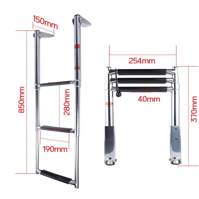 4&3 Step Stainless Steel Boarding Telescope Ladder Safety Marine Ladder for Boats Pool Pond Deck/Dock