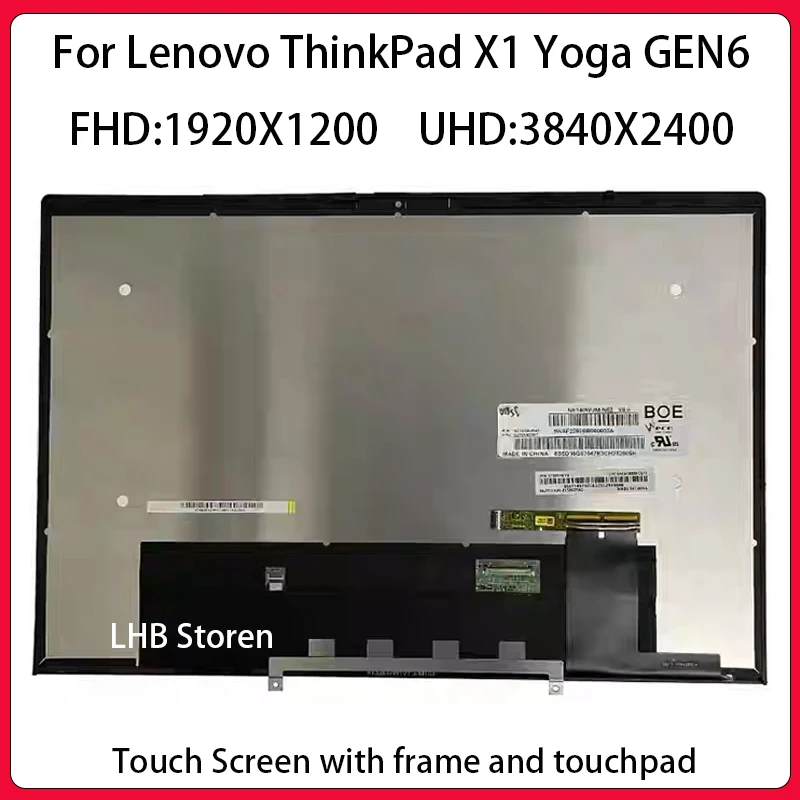 For Lenovo ThinkPad X1 Yoga 6th Gen6 Touch Screen WQXGA 3840/2400 40pin WUXGA 1920/1200 EDP 30PIN X1 Yoga 6 GEN LCD Assembly