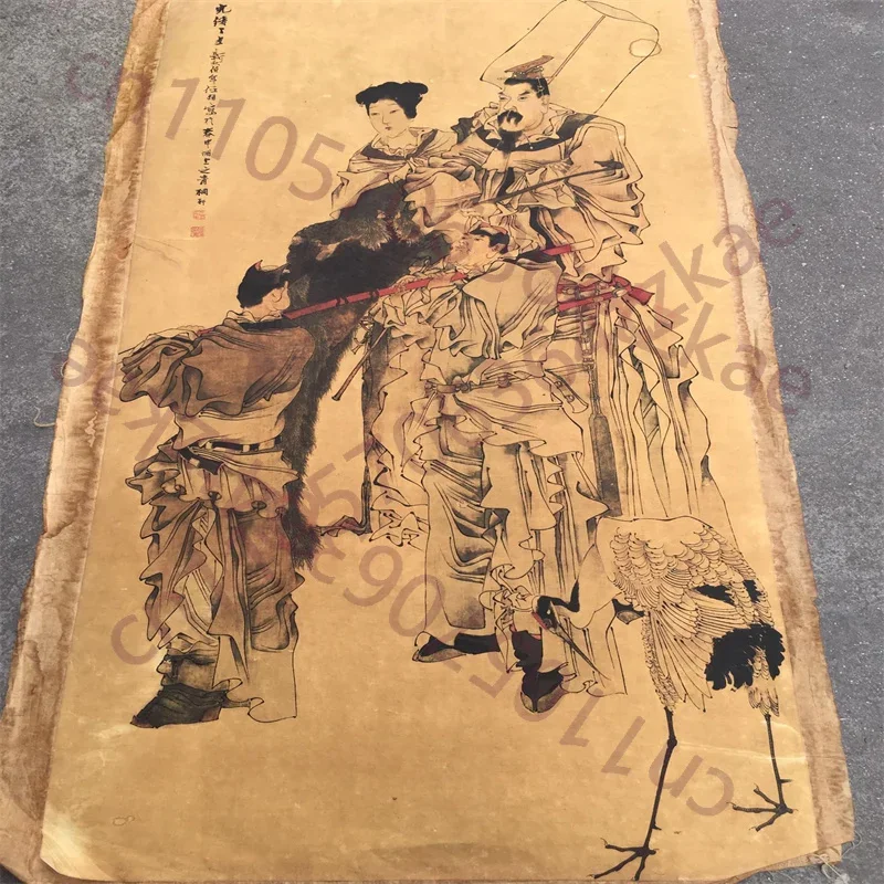 Ren Bonian Chinese Old Scroll Artist Core Portrait Flower & Bird Design Rice Paper Cut-Out Painting Slice for Home Decor