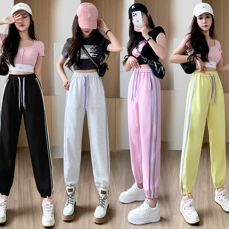 

2023 Spring and Summer New Women's Fashion High -level Sensor Side Stripes Stripe Color Matching High -waist Casual Pants