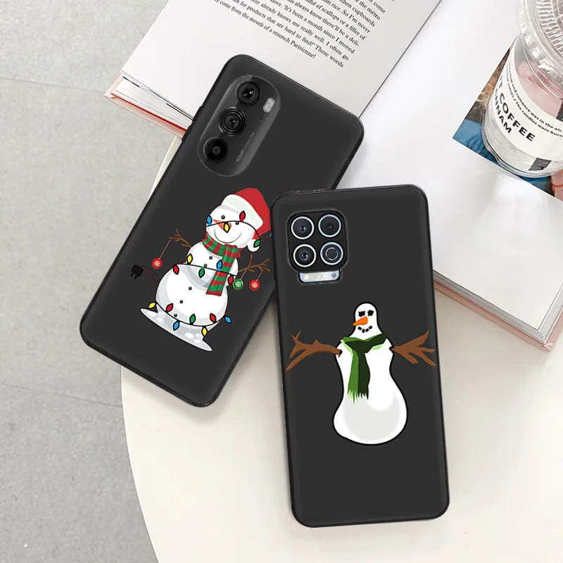 Anti-Drop Soft Phone Case For Motorola G73 G9 G50 G51 G60 G71 5G G22 G32 G52 G72 G53 Edge 40 30 20 Snowman Christmas Tree Cover