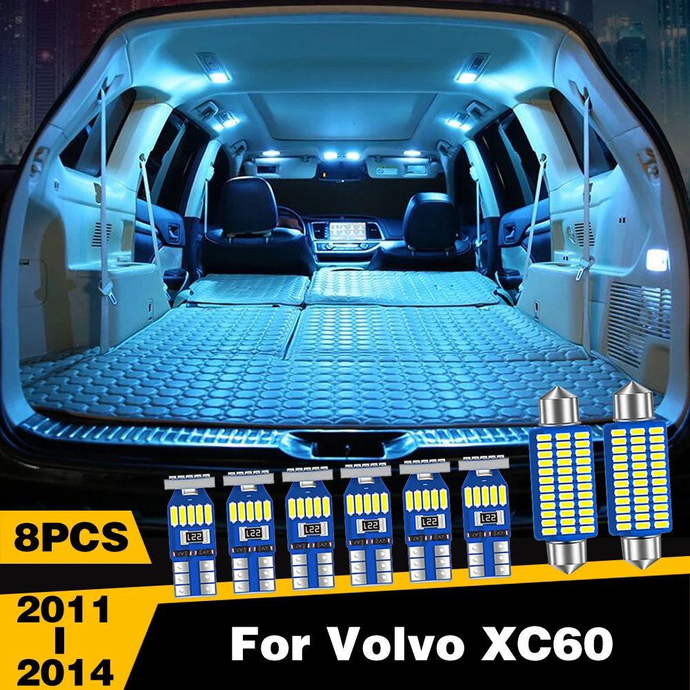 

8 Pcs White Ice-Blue Color LED Highlight Car Interior Dome Reading Light Roof Lamp For Volvo XC60 2011-2014 Accessories