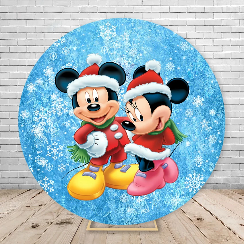 Christmas Backdrop Mickey Mouse Red Merry Christmas Round Background Cover Baby 1st Christmas Ornament Circle Backdrops Props