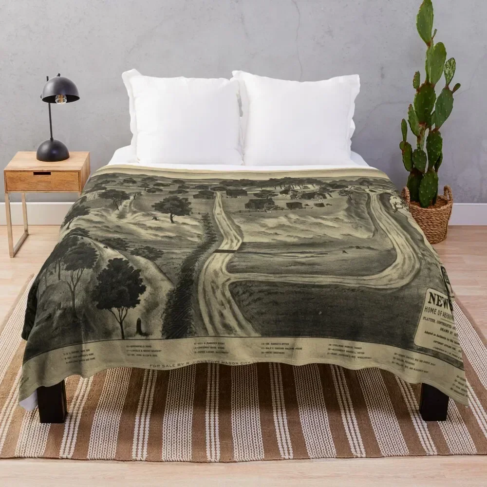 

Vintage Abraham Lincoln New Salem Map (1837) Throw Blanket Thin Soft Blanket for Summer Night Sleeping