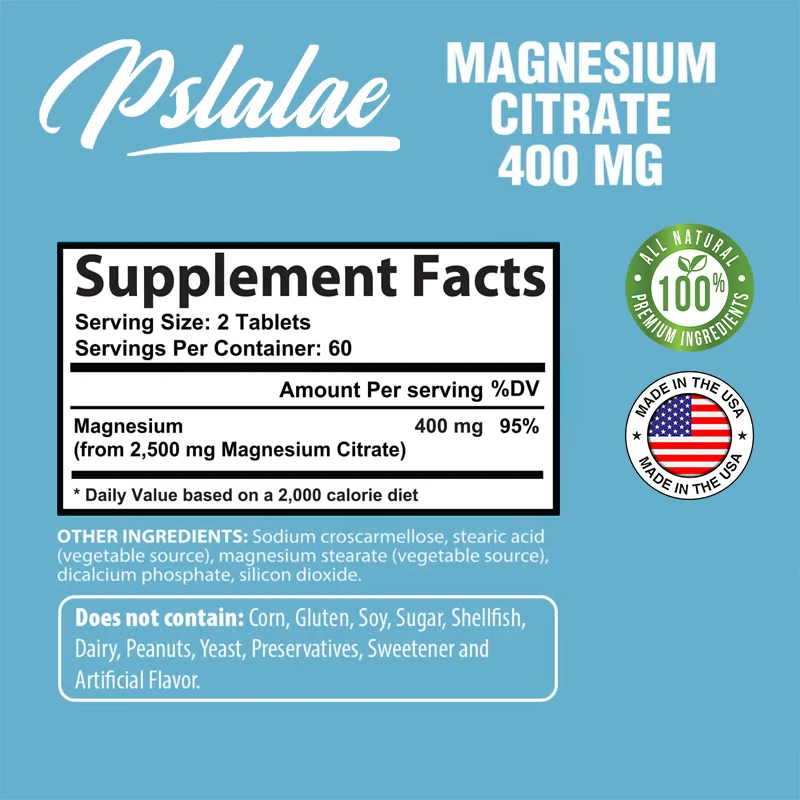 Capsules de Citrate de Magnésium Efficace, Éléments de Magnésium, Facile à Absorber et à Purifier, oligo-minéraux, 402