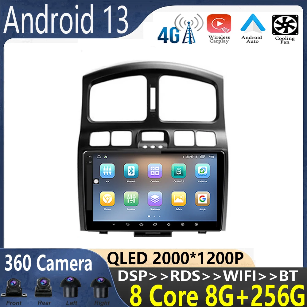 

9 inch For Hyundai Santa SM 2000-2012 android 13 Car Radio Multimedia Video Player Navigation stereo Carplay GPS WIFI+4G QLED BT