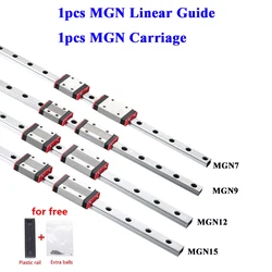 MGN9 MGN7 MGN12 MGN15 L from 100mm to 1000mm Miniature Linear Rail Slide 1pcs MGN Linear Guide+1pcs MGN Carriage 3D Printer Part