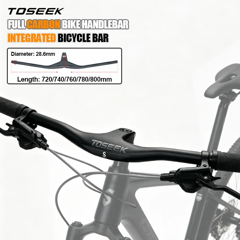 

TOSEEK Integrated Bicycle Handlebar Ultralight Carbon Fiber Bicycle Bar 720/740/760/780/800mm Bike Handlebar Mountain Bike Bar
