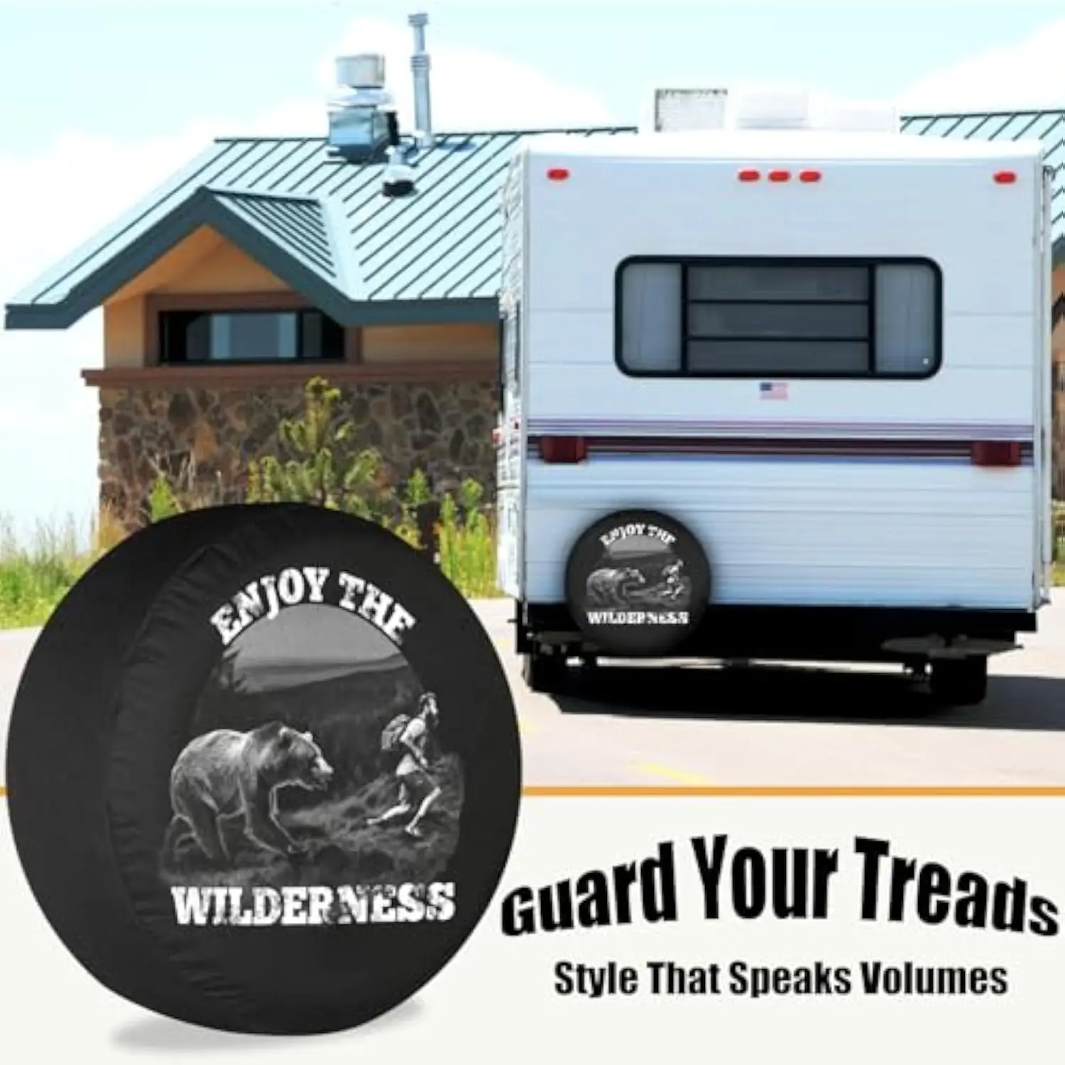 Enjoy The Wilderness Bear Runner Spare Tire Cover Weatherproof Dust-Proof for RV SUV Truck Camper