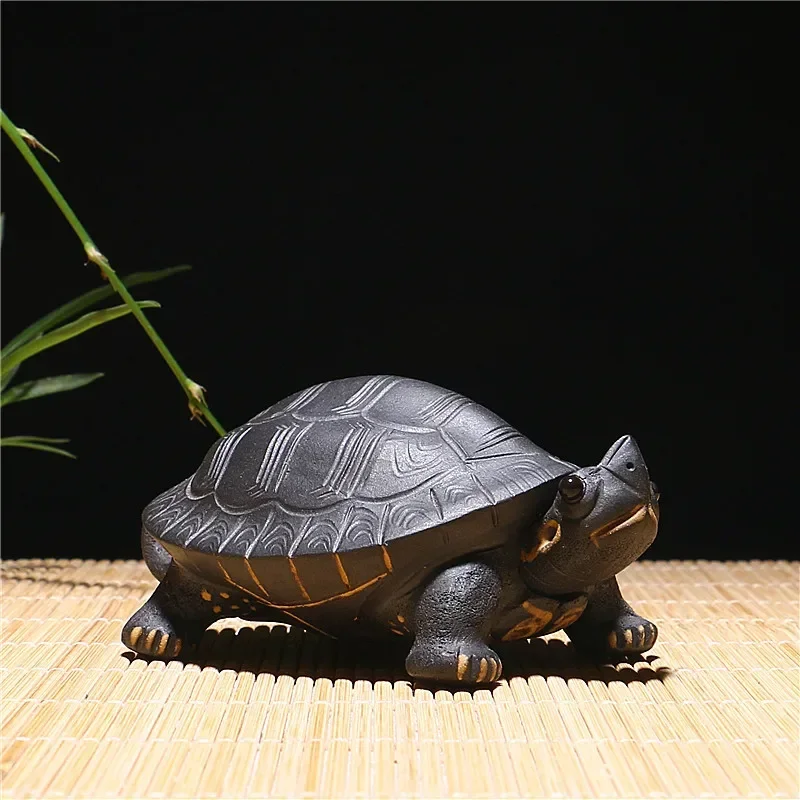 1pc Chinese Style Turtle Tea Pet Yixing Black Purple Clay Household Tea Decoration Crafts Ornament Boutique Tea Accessories
