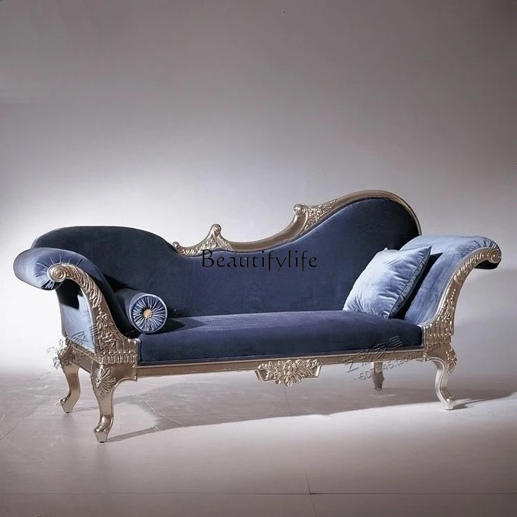 

Light luxury American solid wood carving flower concubine chair, villa balcony bedroom beauty couch, velvet fabric