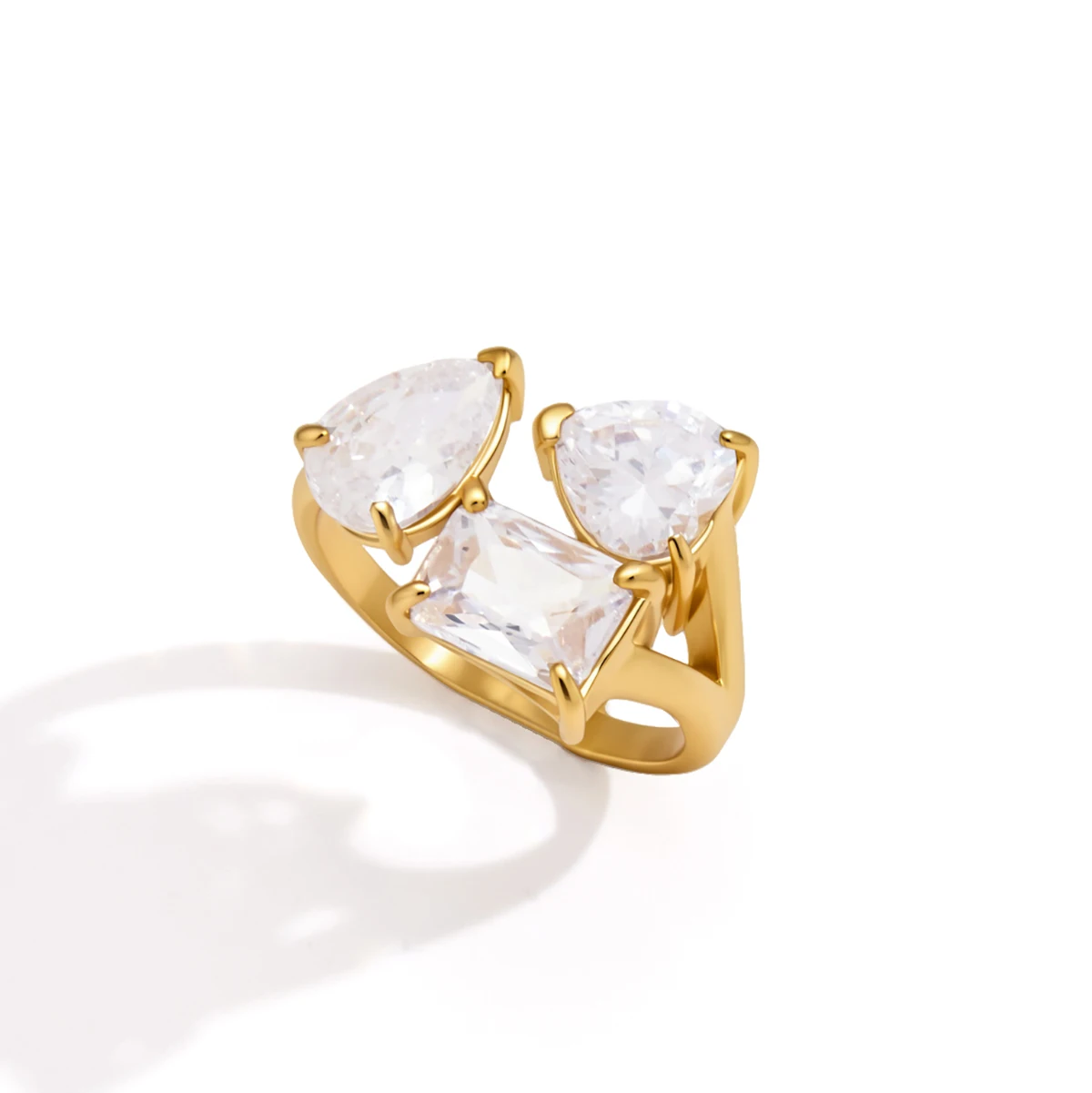 Spark & Co 18K Gold PVD Plated Geometric Zircon For Women New Stainless Steel Waterproof Ring Party Jewelry Gifts