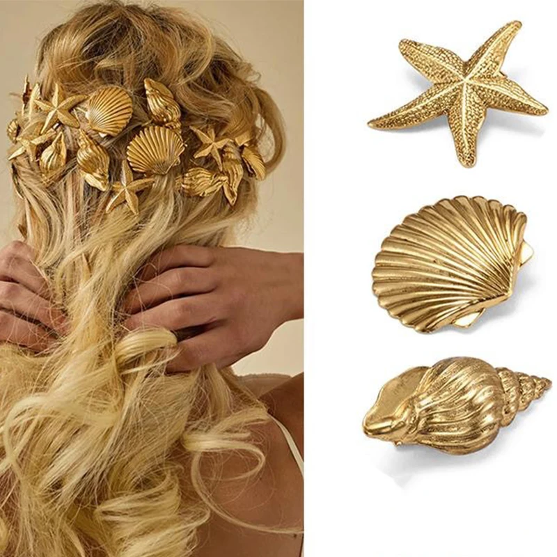 Nuevas pinzas para el cabello de concha de estrella de mar estilo de vacaciones Liu Hai Clip Ocean Series Clip lateral de pico de pato accesorio para la cabeza al por mayor