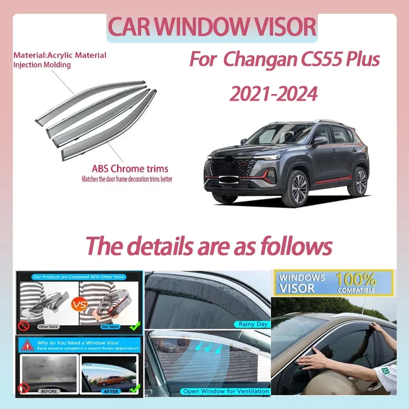 Car Window Visor for Changan CS55 Plus 2021-2024 Deflector Window Rain Guard Weathershield Sun Rain Guard Auto Accessories