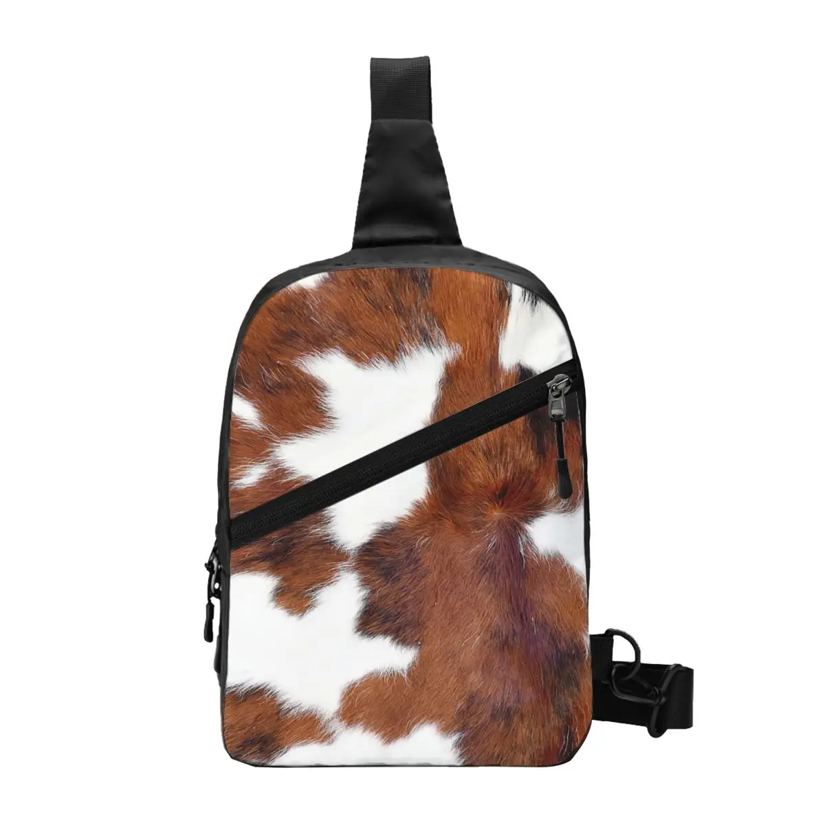 Casual Spotted Brown Farm Animal Skin Crossbody Sling Backpack Men Cow Fur Cowhide Texture Printing Shoulder Chest Bags