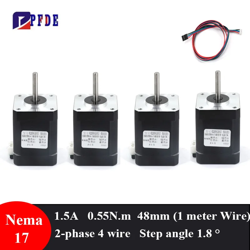 

4PCS Nema17 Stepper Motor 48mm 0.55N. m (84oz. in) 2A 4-lead 1-meter DuPont cable Nema 17 Stepper for CNC 3D Printer