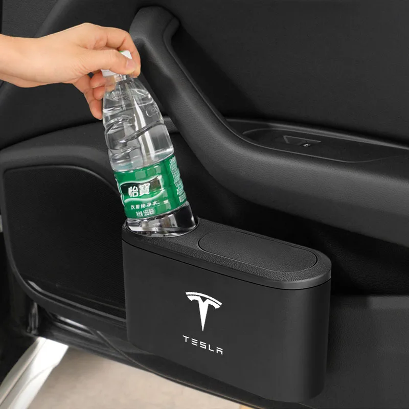 Car Trash Can Hanging Trash Bin with Drink Holder Organizer Box For Tesla Model 3 Y S X Roadster Cybertruck Roadster Bonina Coil