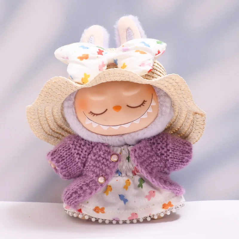 Zestaw opaska do włosów i spódniczka dla pluszaków Labubu 17 cm, akcesoria do samodzielnego ubierania, prezent