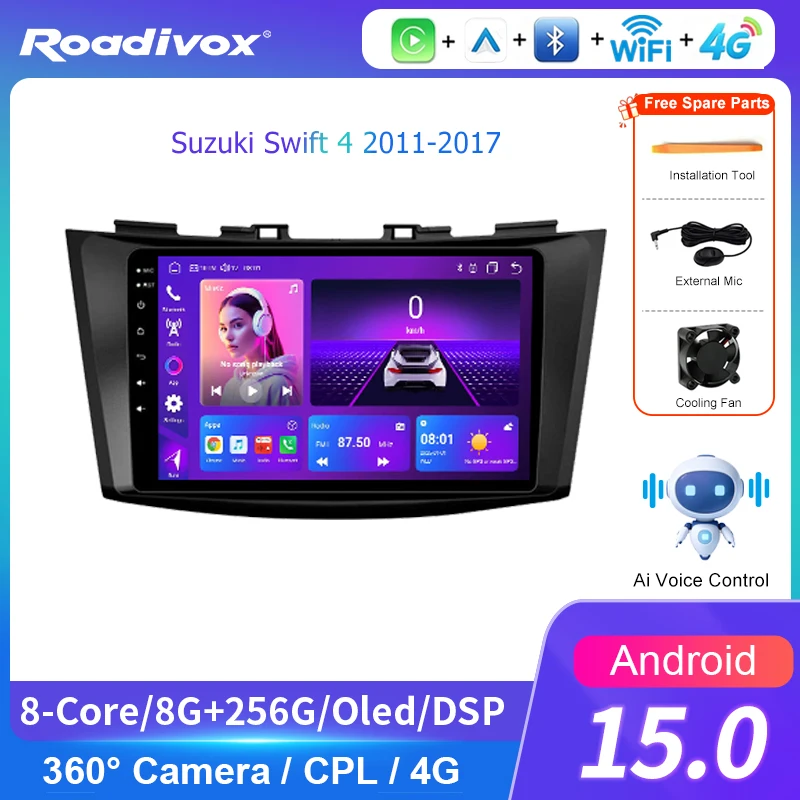 AI VOICE roadivox Android car radio for Suzuki Swift 4 2011-2017 GPS Navigation video Multimedia Player tape recorder  carplay