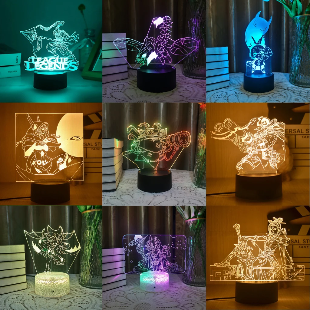 LOL League of Legends Game Figure Jhin Kha Zix 3D Led Neon Night Light For Kid Sitting Room Colorful Decor Christmas Lamp Gift