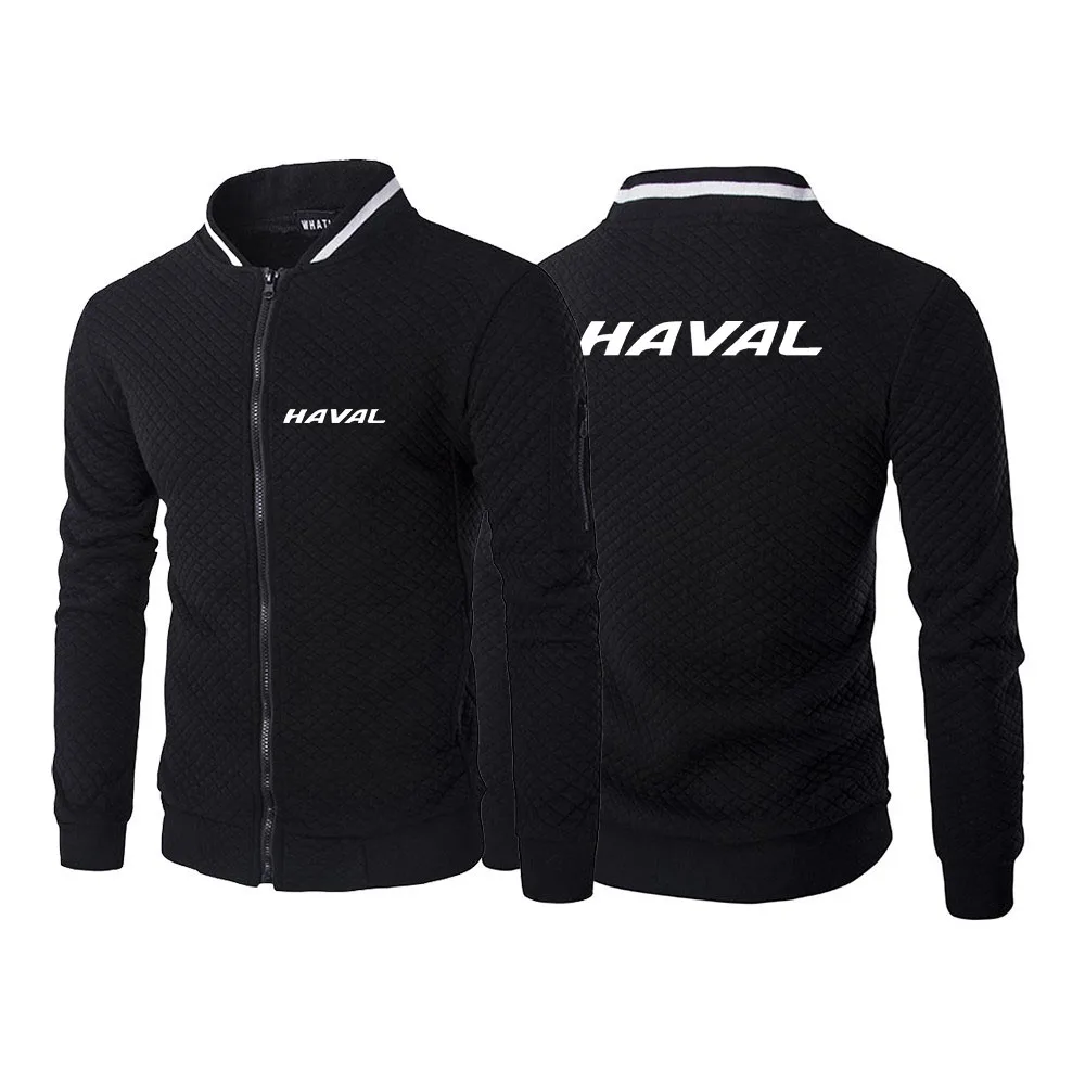 

2023 New Spring Autumn Haval Car Logo Print Long Sleeve Cotton Sweatshirt Men's Stripe Collar Lattice Design Solid Color Jackets