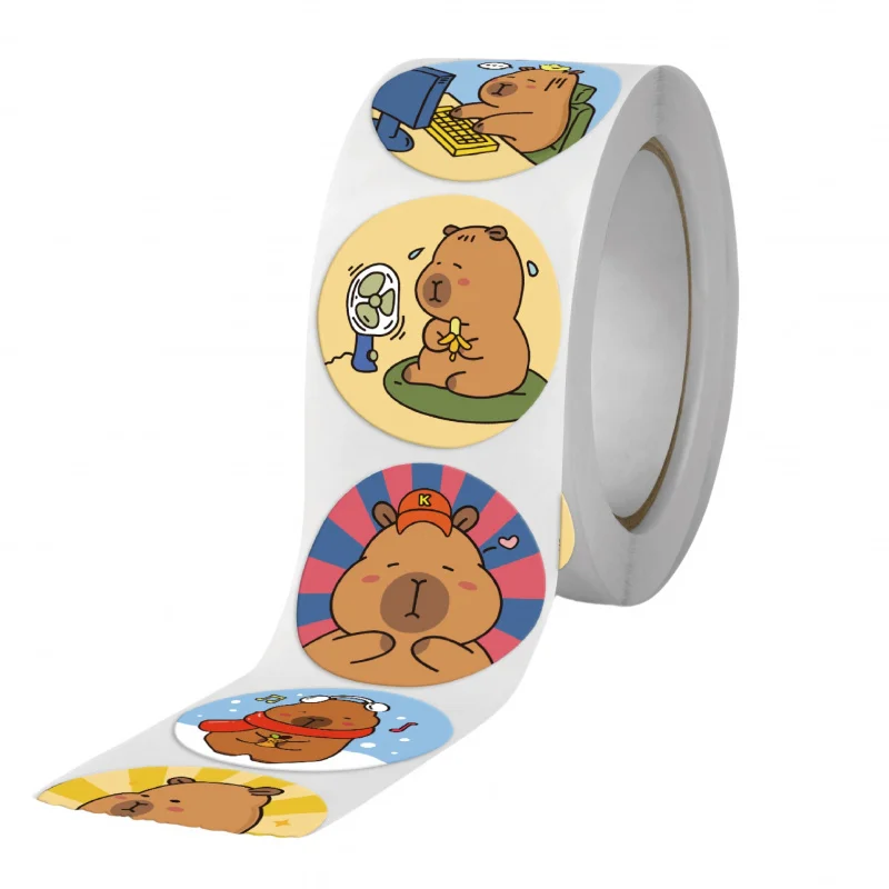 500pcs/pack Capybara Stickers Cute Water Pig Self-Adhesive Stickers Gift Packaging Bag Sealing Stickers Labels Round Tape view 6