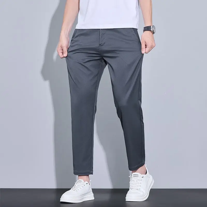 2026 New Spring Summer Ankle-Length Pants Men Straight Fit Fashion Thin Brand Clothing Solid Color Casual Trousers Male 28-38