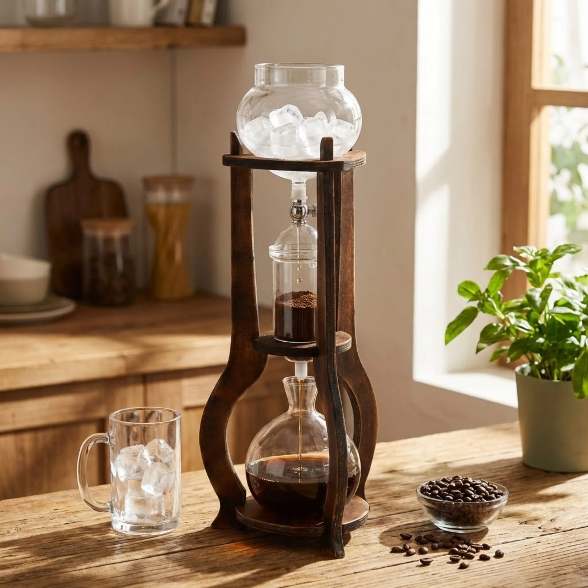 

Retro Iced Coffee Machine Manual Cold Brewer with Stainless Steel Filter for Home Office