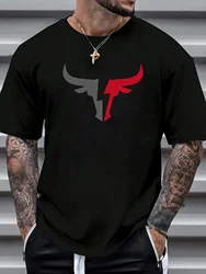 Summer men's 100% cotton comfortable casual loose fit plus size bull pattern print sports round neck short sleeved T-shirt top