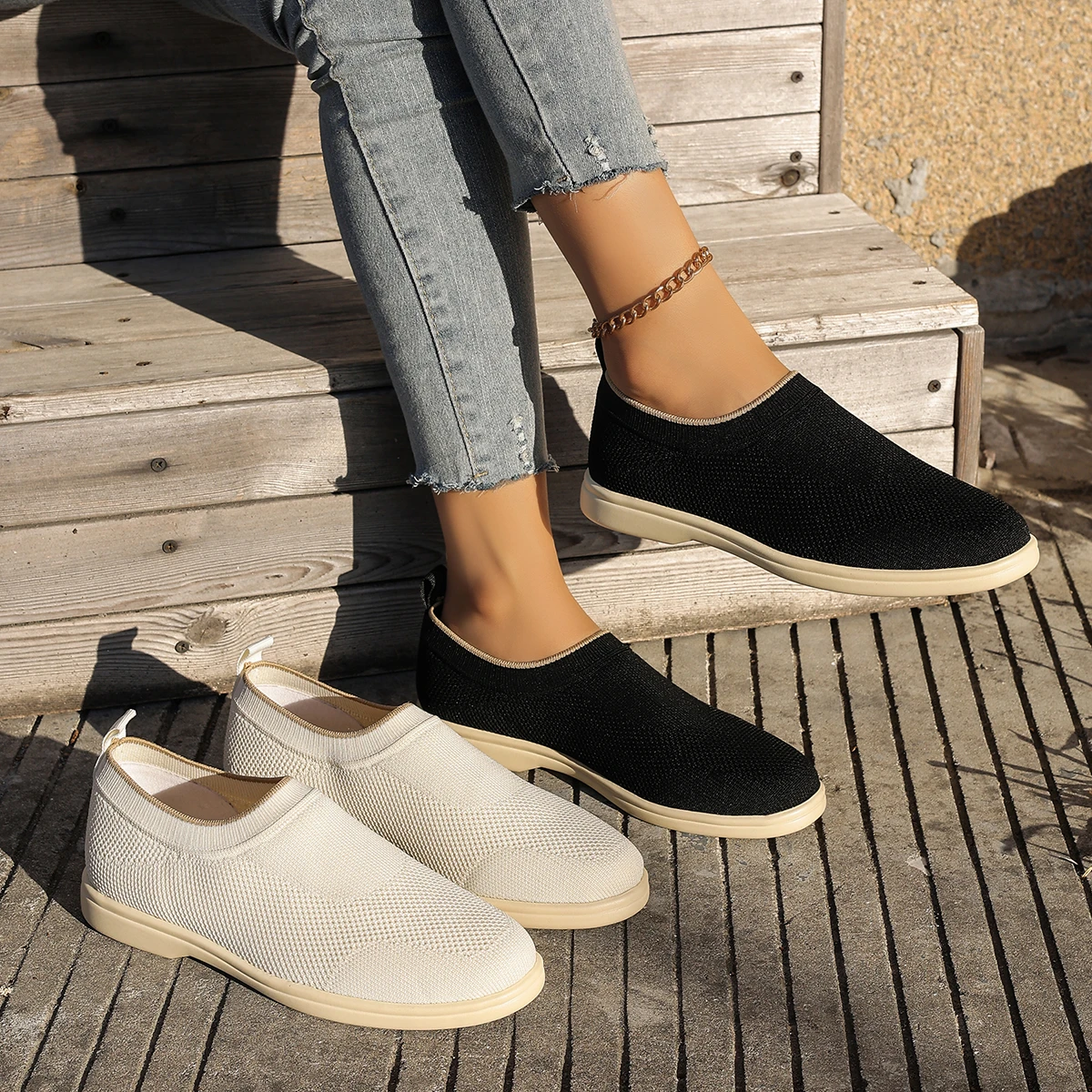 

Women Sneakers Slip-On Knit Solid Color Shoes Ladies Mesh Casual Sport Shoes for Women Comfortable Lightweight Sneakers Women