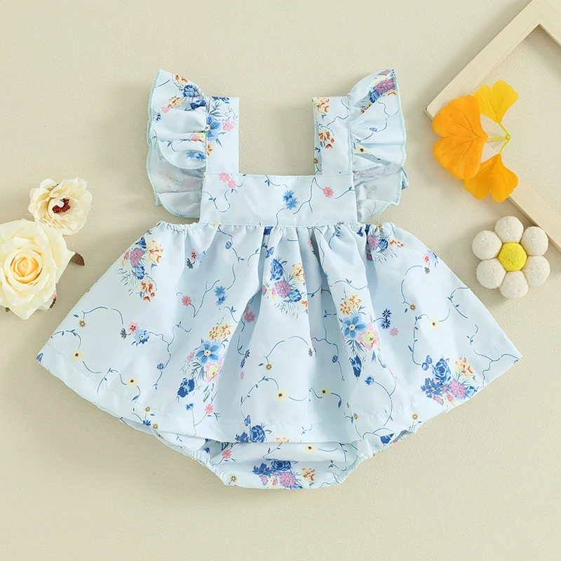 Baby Girl Romper Dress Floral Print Fly Sleeve Skirts Hem Jumpsuits Infant Summer Clothes Toddler Bodysuits