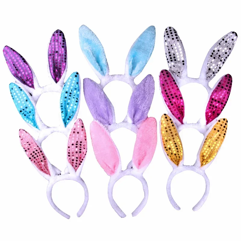 Sequin Plush Rabbit Bunny Ears Headband LED Glow Hair Band Neon Party Gift Cosplay Birthday Navidad Wedding Festival