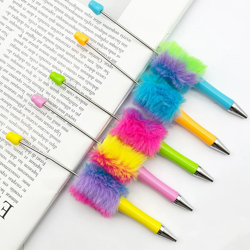 Imagem -02 - Plush Beadable Beaded Pen Suprimentos Faça Você Mesmo Esboço Crianças e Estudantes Bola de Escrita Material Escolar Novo 10 Pcs Cor