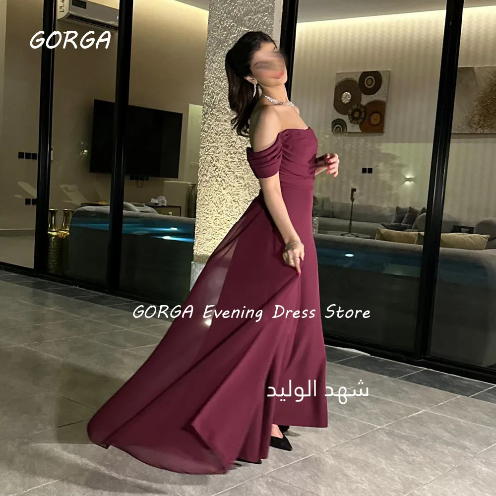 GORGA Wine Red Off The Shoulder Mermaid 2024 Slim Chiffon Long Ocassion Gown Floor-Length Formal Evening Dress