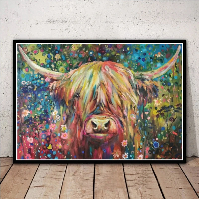 Highland Cow Diamond Embroidery Painting Highland Cattle Bull Animal Diamond Mosaic Art Cross Stitch Kit Home Decor CraftGift