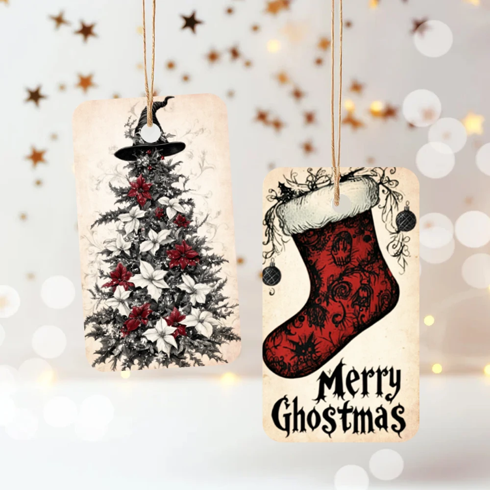 40個、ダークゴシックタグ、クリスマスギフトラベル、パーティーデコレーション、DIY、ギフトラッピング、グリーティングカード、パーティーカード、ジュート紐