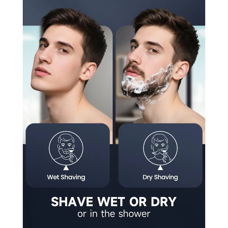 Rasoio elettrico da uomo con motore ad alta velocità da 10000 giri/min Design impermeabile IPX8 Capacità di ricarica rapida USB Ricarica rapida da 5 minuti T