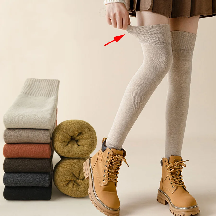 New in Winter Over Knee High Footless Socks for Women Black Khaki Warm Long Leg Warmers Thermal Thigh High Sock Cuffs Long Socks