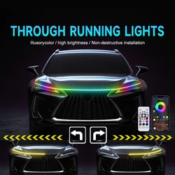 RGB LED Car Hood Light With Trun Signal APP Remote Control Daytime Running Lights Auto Decorative Atmosphere Ambient Lamp 12V