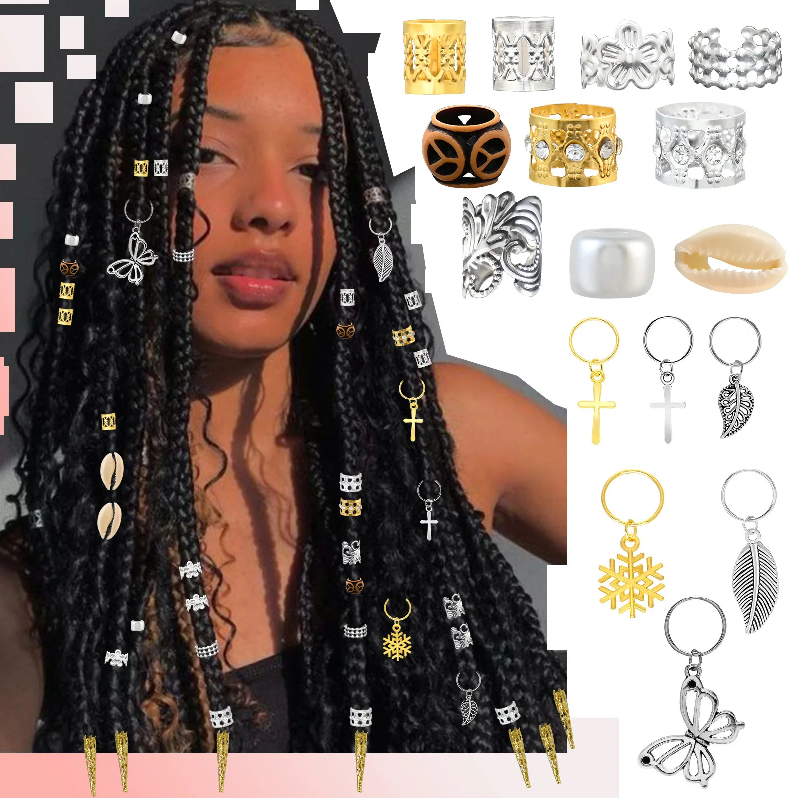 

292 Piece Jewelry Butterfly Braid Hair Clip Braid Accessory Hair Bead Metal Headband Hair Ring Shell Cross Set