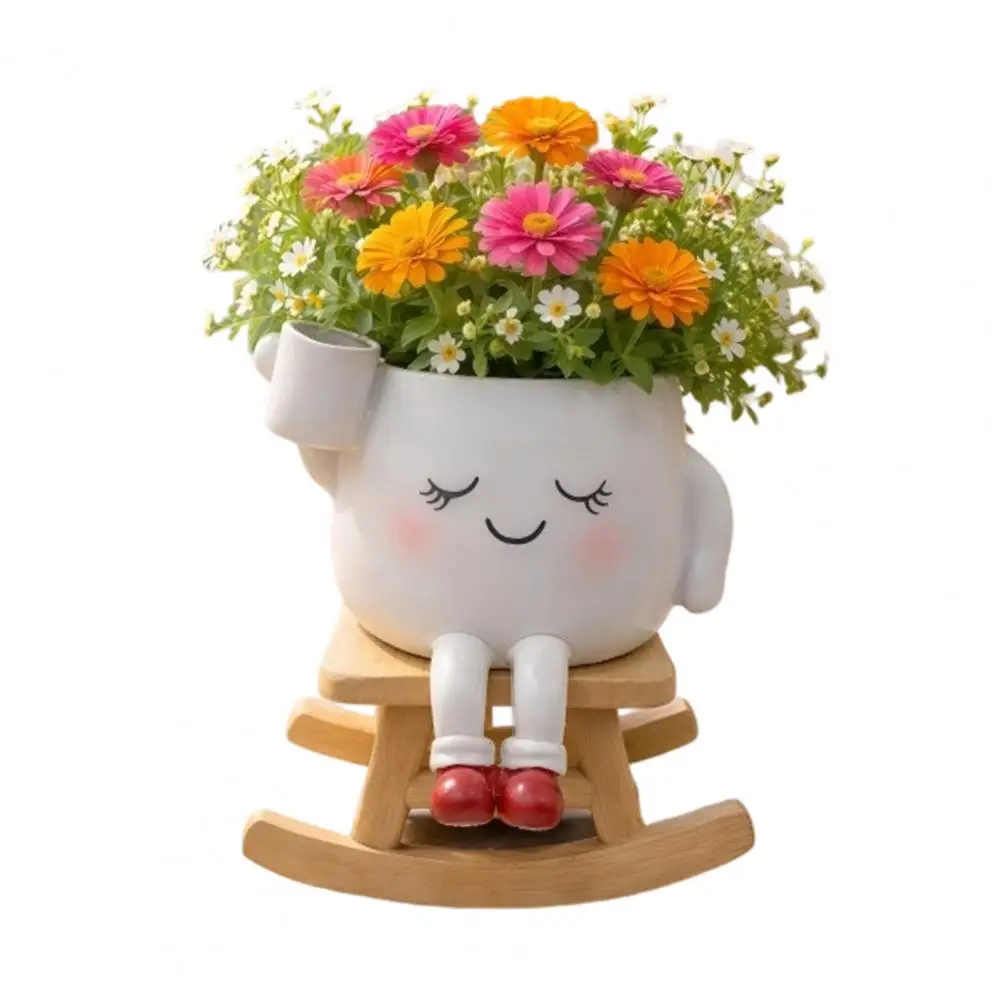 Resin Planter Chair Plant Pot with Smiling Face Resin Flowerpot for Succulents Indoor Drainage