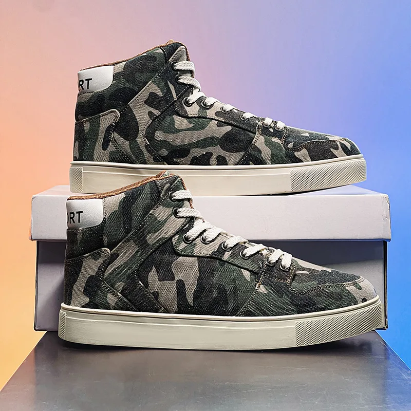 

New Design Fashion Camouflage Men's Canvas Shoes Plus Size 47 Breathable High Top Sneakers Men Non-slip Casual Sneaker Men Flats