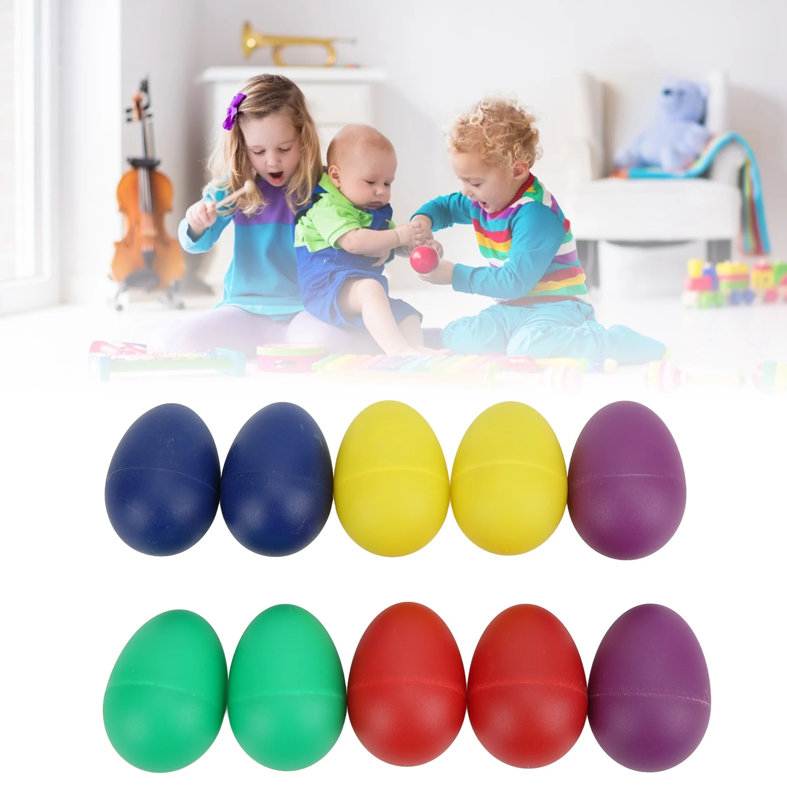 ZK30 10 peças mini ovos musicais coloridos mão agitadores de ovos de plástico brinquedo de instrumento musical de percussão