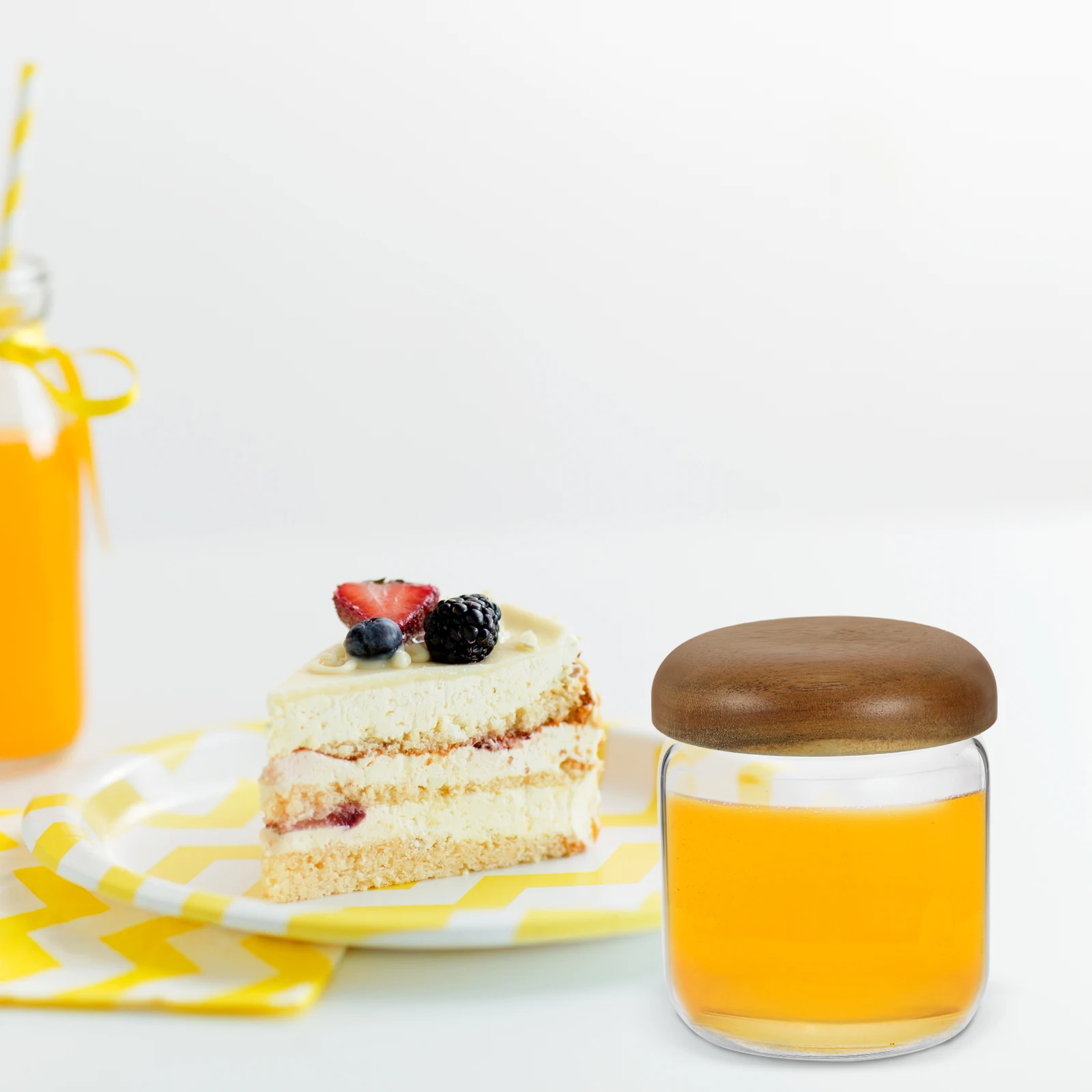 

Glass Storage Bottle 380ml Clear Honey Jar Containers Holder Wooden Lidded Food Sealing Dispenser Syrup Pot Storage Kitchen