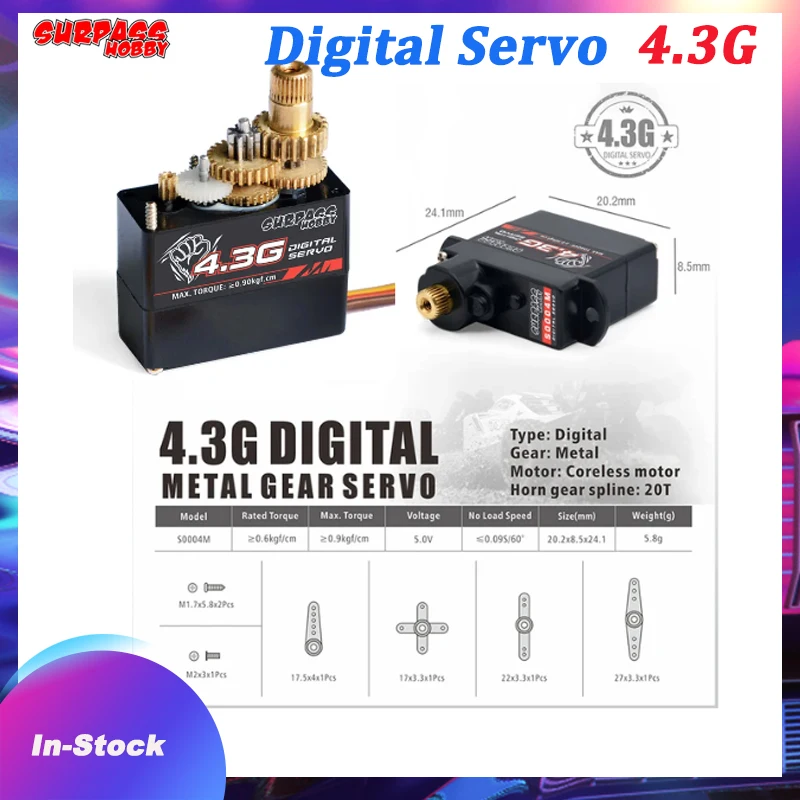 RC Airplane High Torque 4.3g Metal Transmission Micro Digital Servo for RC Airplane Fix-wing Indoor Fly Mini Plan Heli Car Model