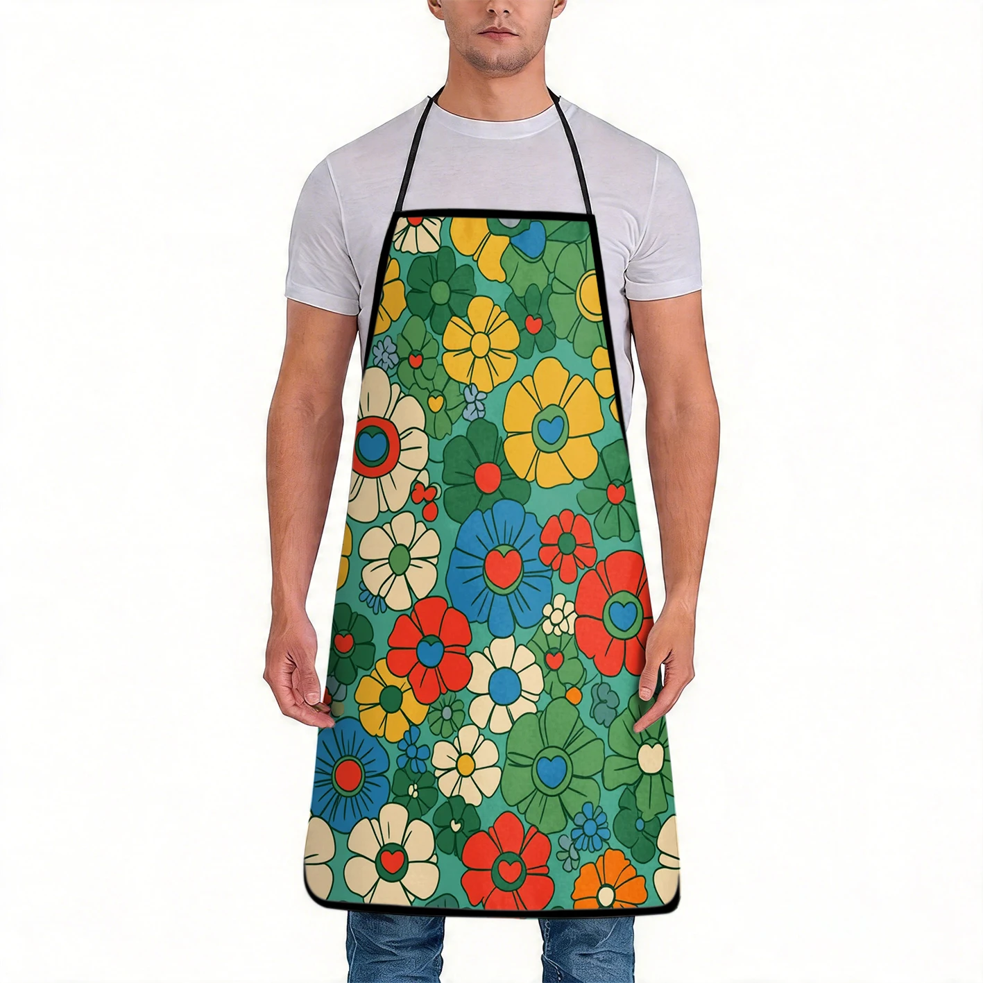 Vintage Ethnic Floral Apron, Colorful Flower & Wheat Pattern Apron Women's clothing